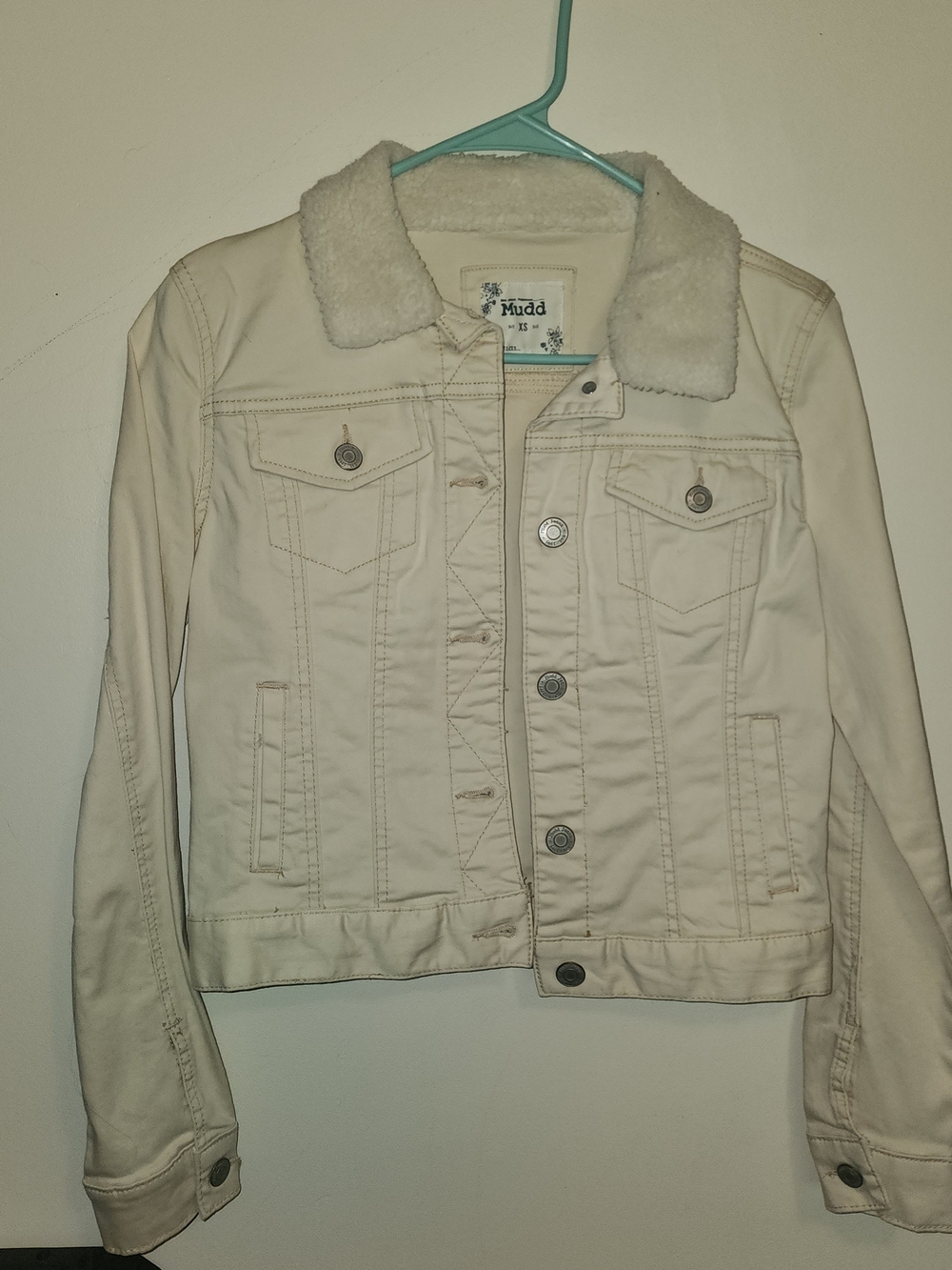 Mudd Cream Sherpa-Trim Jean Jacket